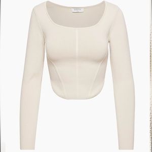 BRAND NEW WITH TAGS! ARITZIA LONG SLEEVE SCULPT KNIT BUSTIER TOP. SIZE. S.